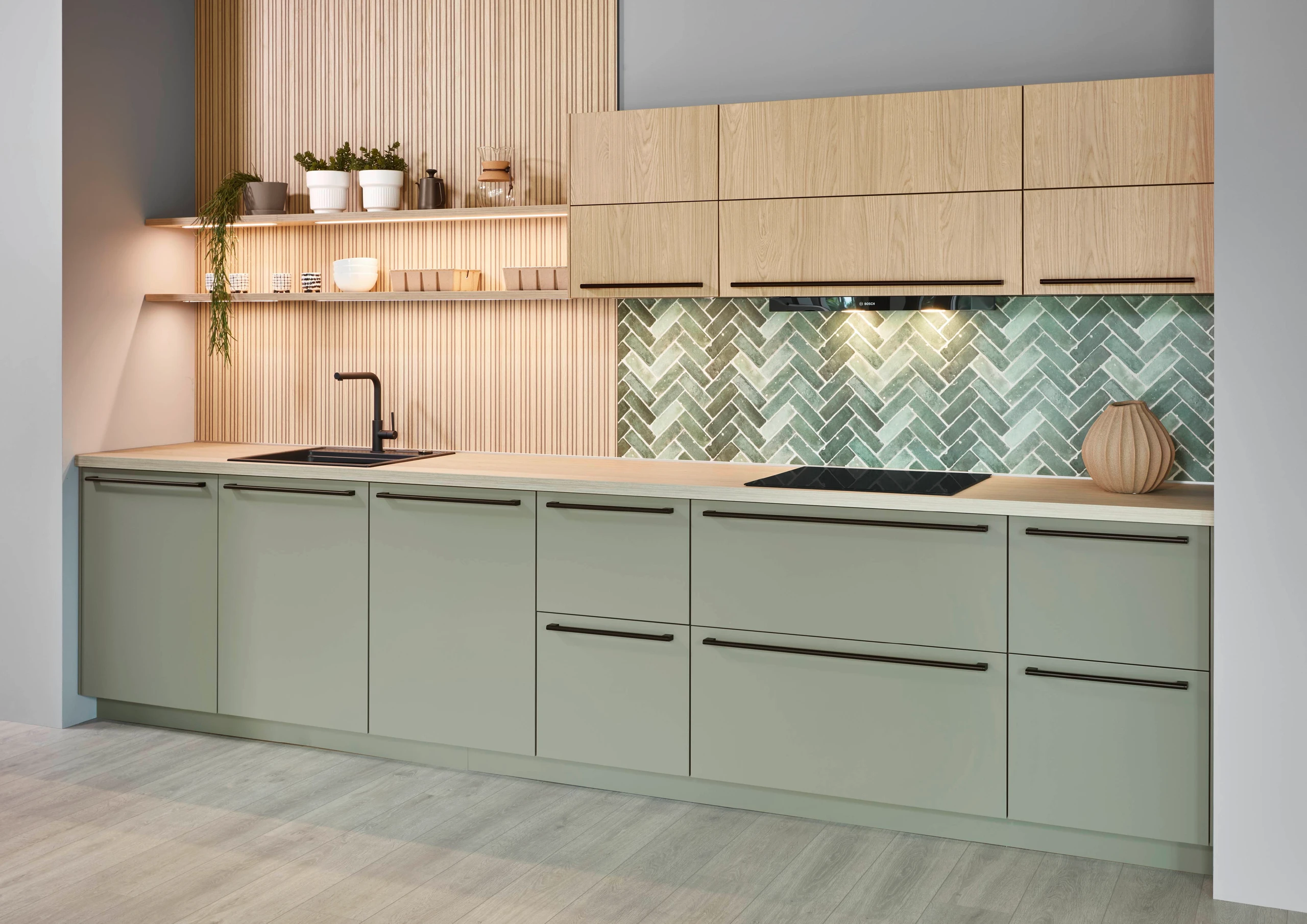 مطبخ تشانس Como Oak مع لمسة نهائية من الخشب الطبيعي